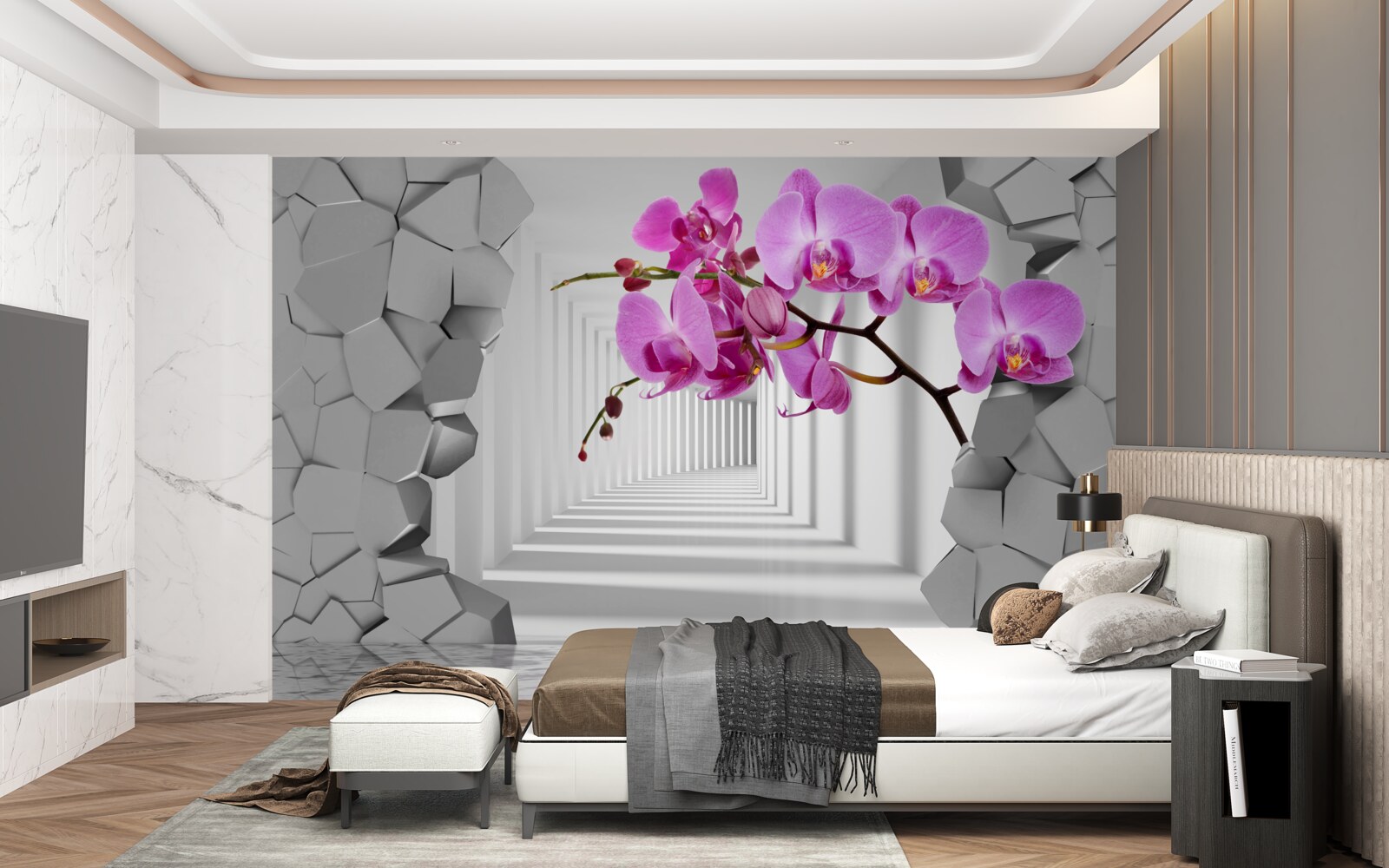 Fototapeta orchidea penetruje ścianę swoją gałęzią