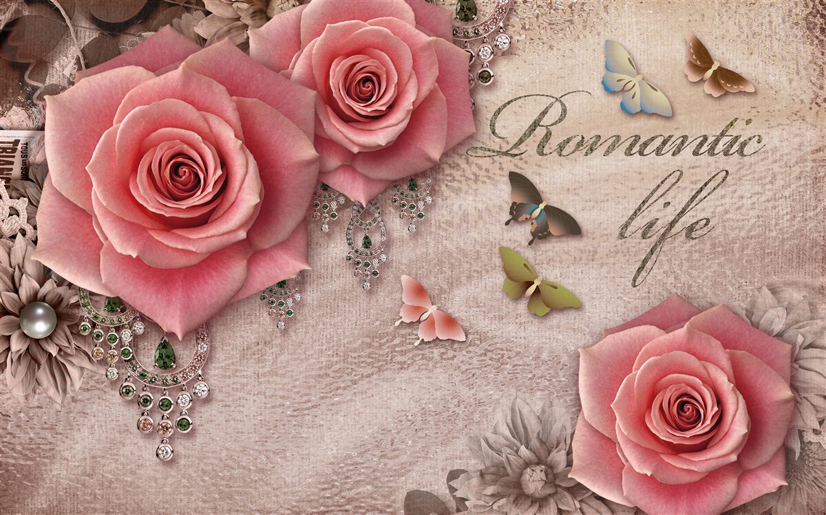 Fototapeta miniaturowe owady latające i duże jasnoróżowe kwiaty