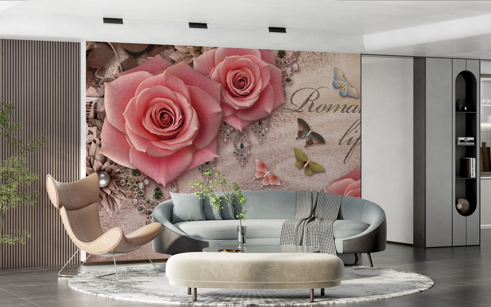 Fototapeta miniaturowe owady latające i duże jasnoróżowe kwiaty