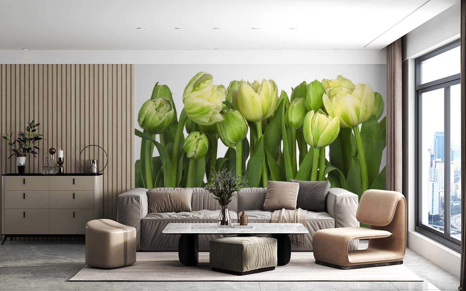 Fototapeta zestaw częściowo otwartych lekkich tulipanów