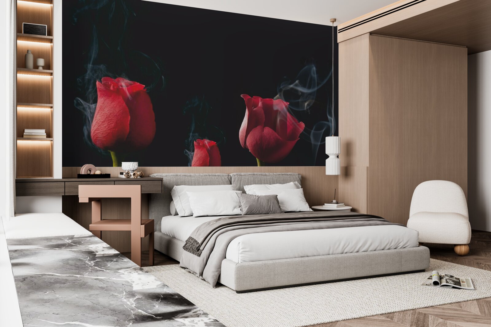 Fototapeta w dymie rozkwita czerwona róża