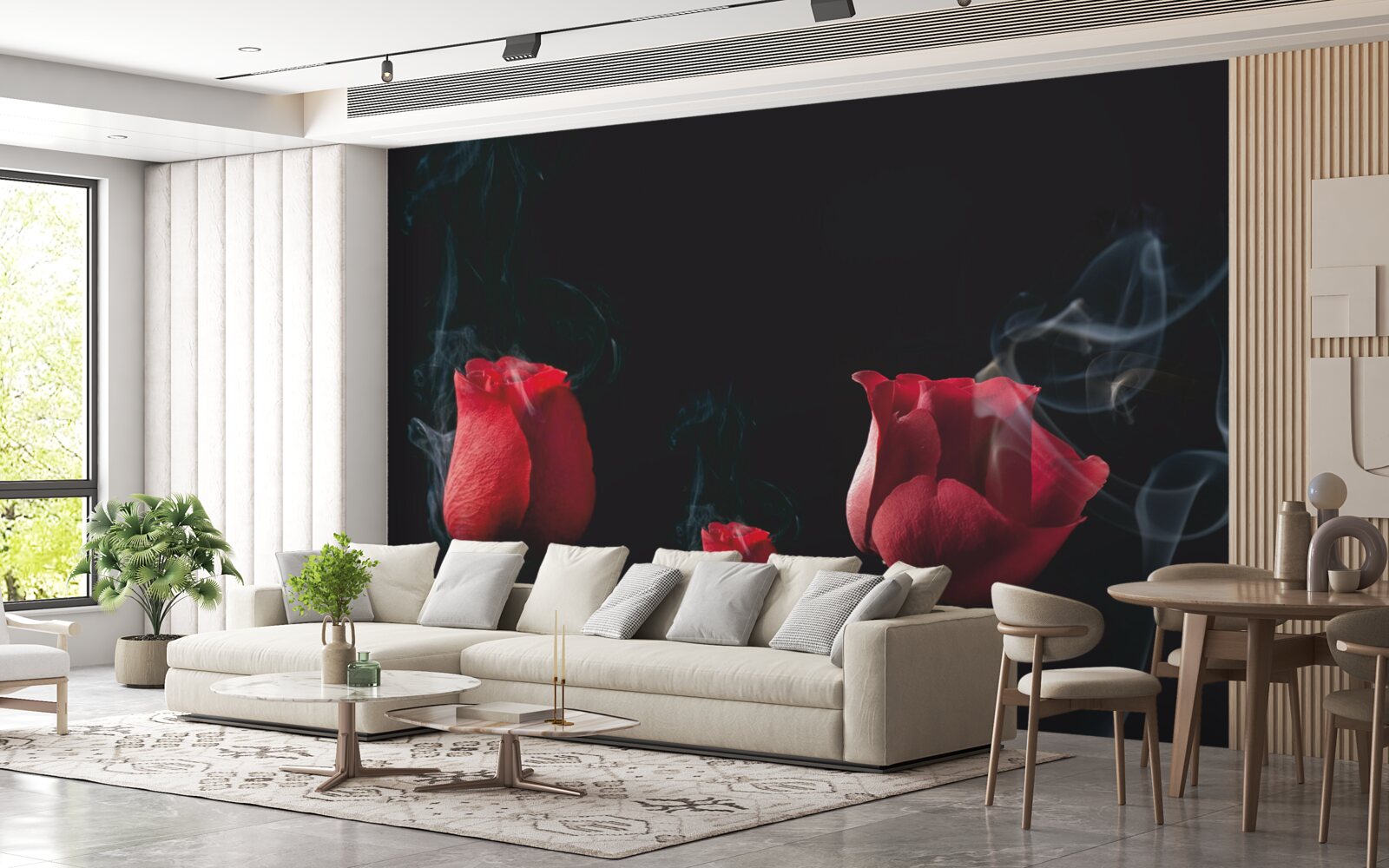 Fototapeta w dymie rozkwita czerwona róża