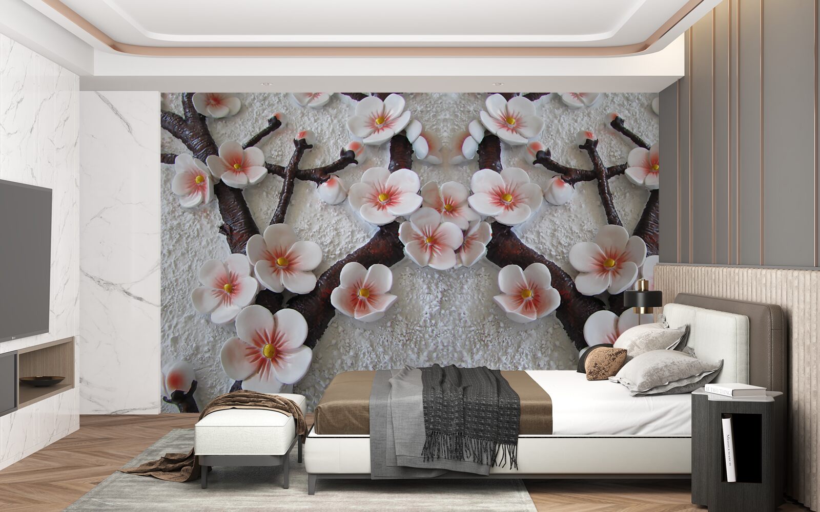 Fototapeta sakura zwilżona kwitnącą gałęzią