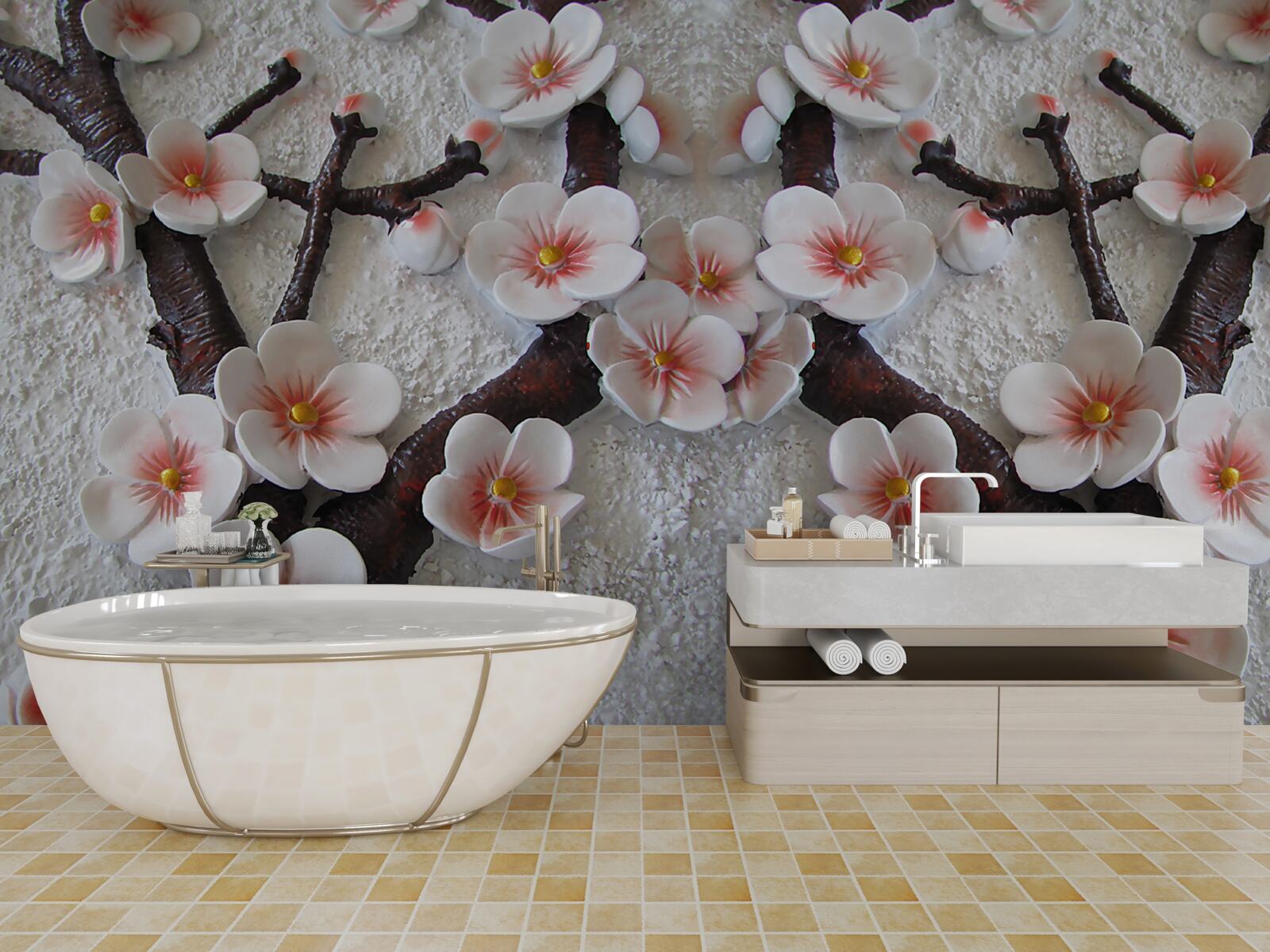 Fototapeta sakura zwilżona kwitnącą gałęzią