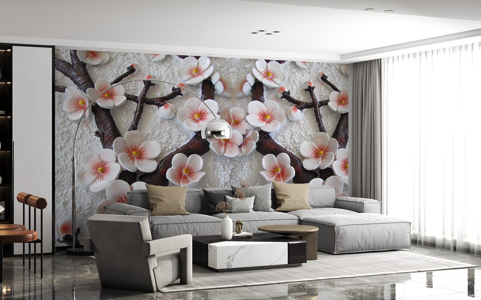 Fototapeta sakura zwilżona kwitnącą gałęzią