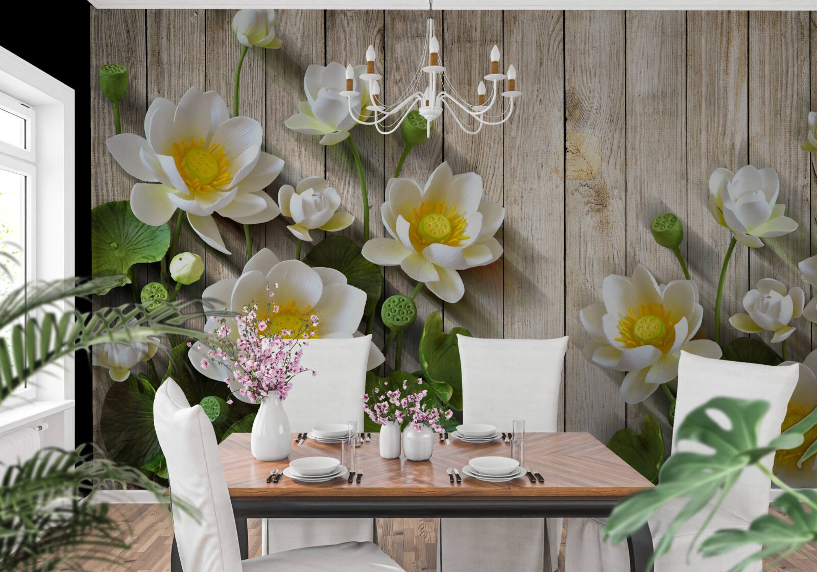 Fototapeta lilie z żółtym rdzeniem i śnieżnobiałym odcieniem