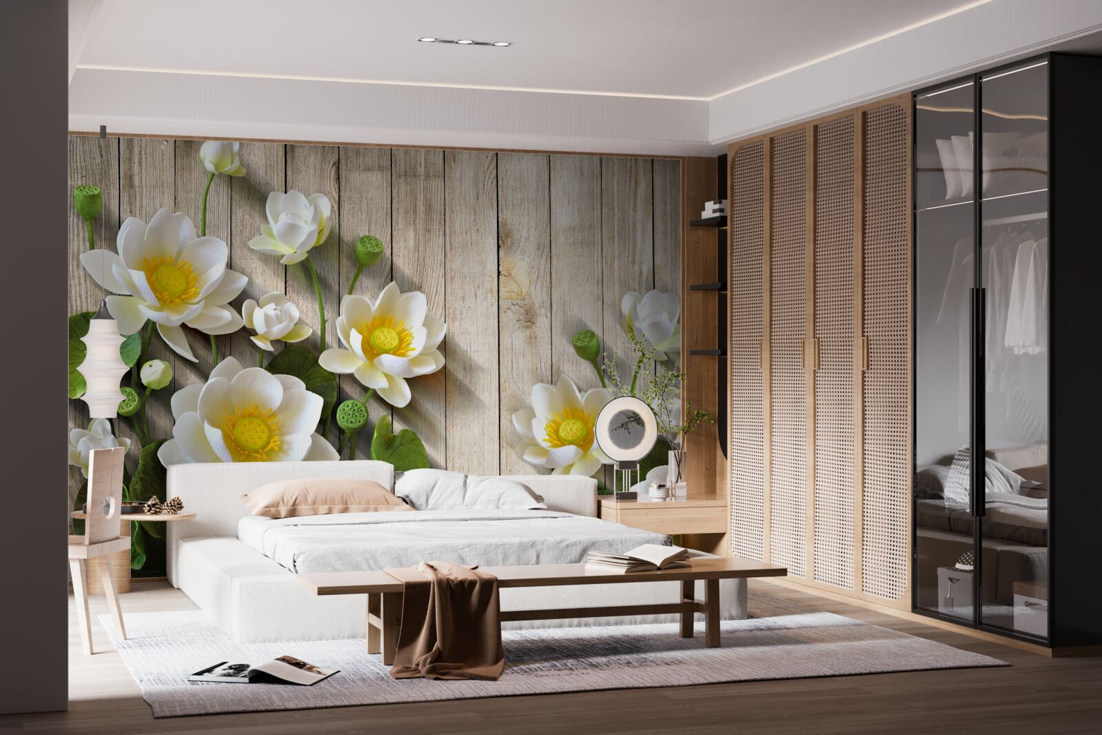 Fototapeta lilie z żółtym rdzeniem i śnieżnobiałym odcieniem