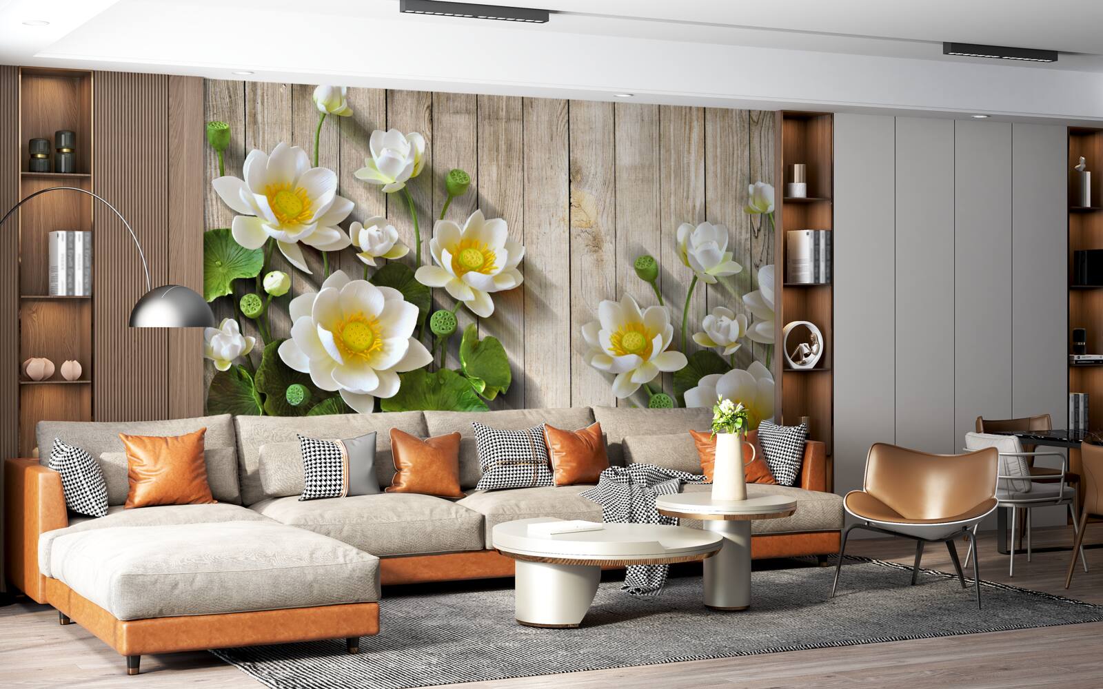 Fototapeta lilie z żółtym rdzeniem i śnieżnobiałym odcieniem