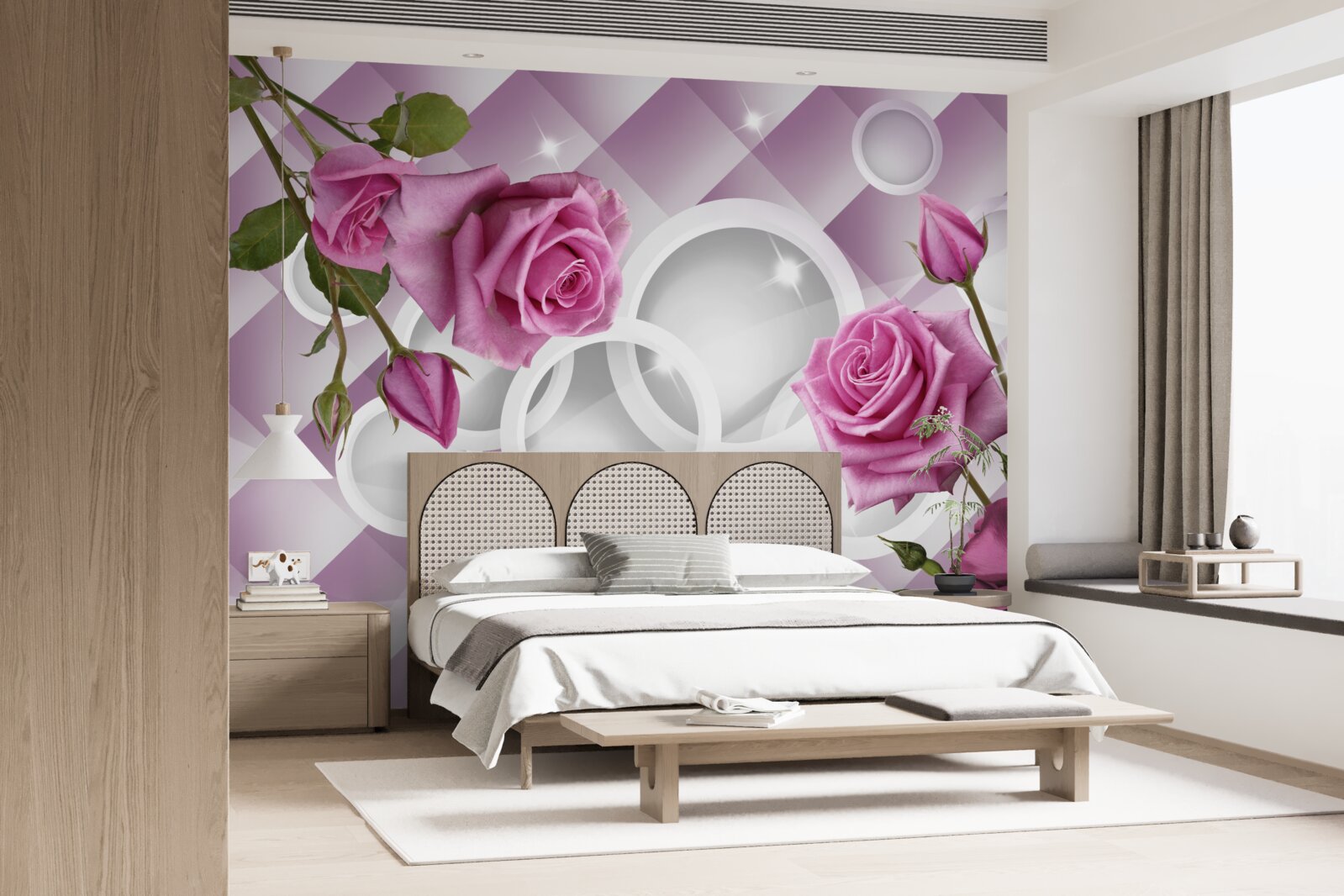 Fototapeta liliowe róże na niejednoznacznym tle