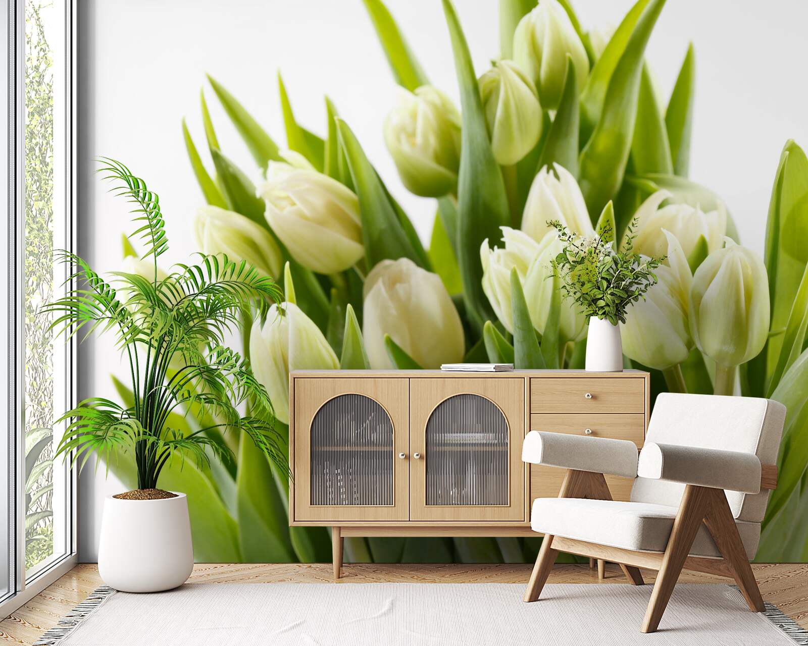 Fototapeta zestaw śnieżnobiałych tulipanów