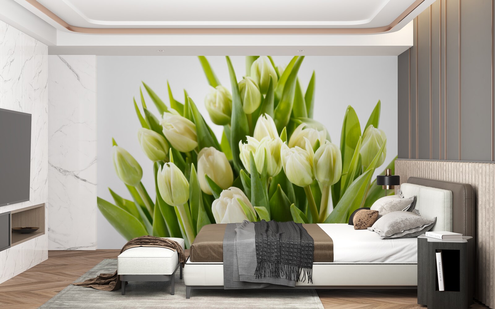 Fototapeta zestaw śnieżnobiałych tulipanów