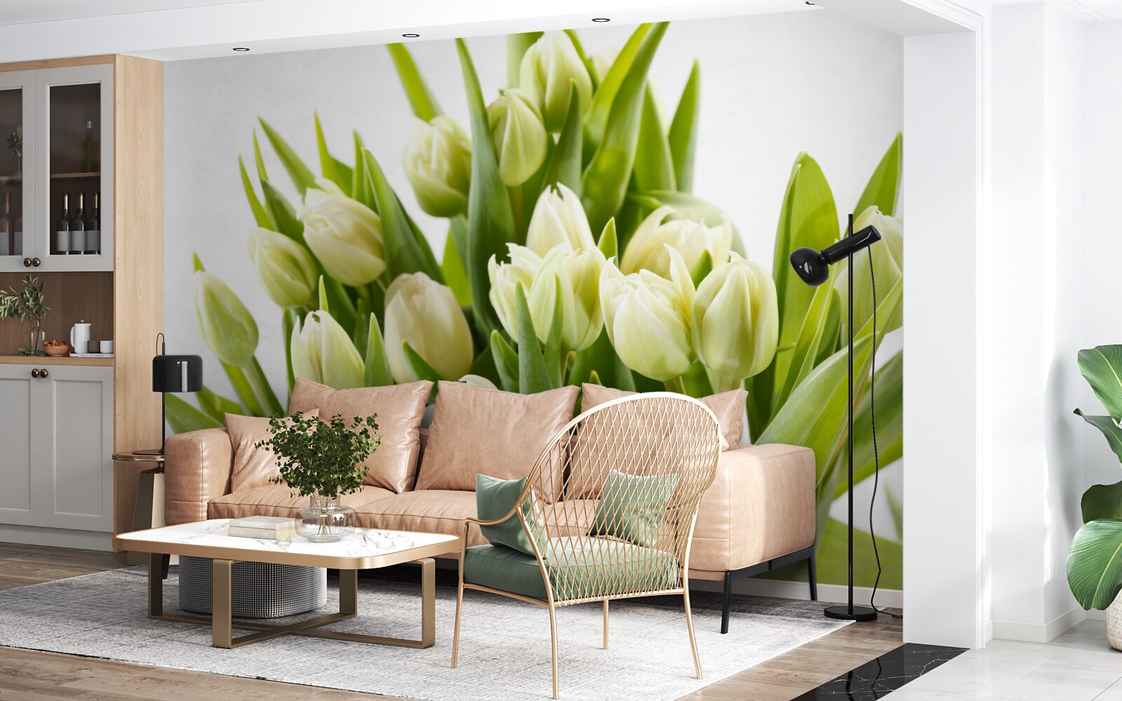 Fototapeta zestaw śnieżnobiałych tulipanów