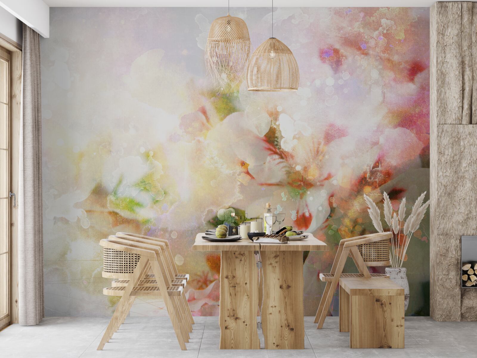 Fototapeta kwiaty akwarelowe w jasnej palecie