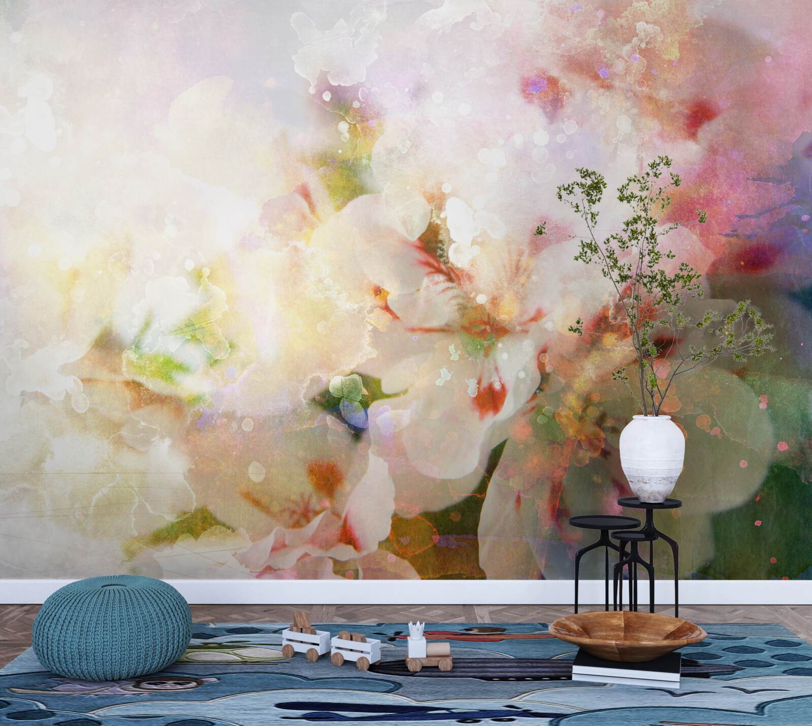 Fototapeta kwiaty akwarelowe w jasnej palecie