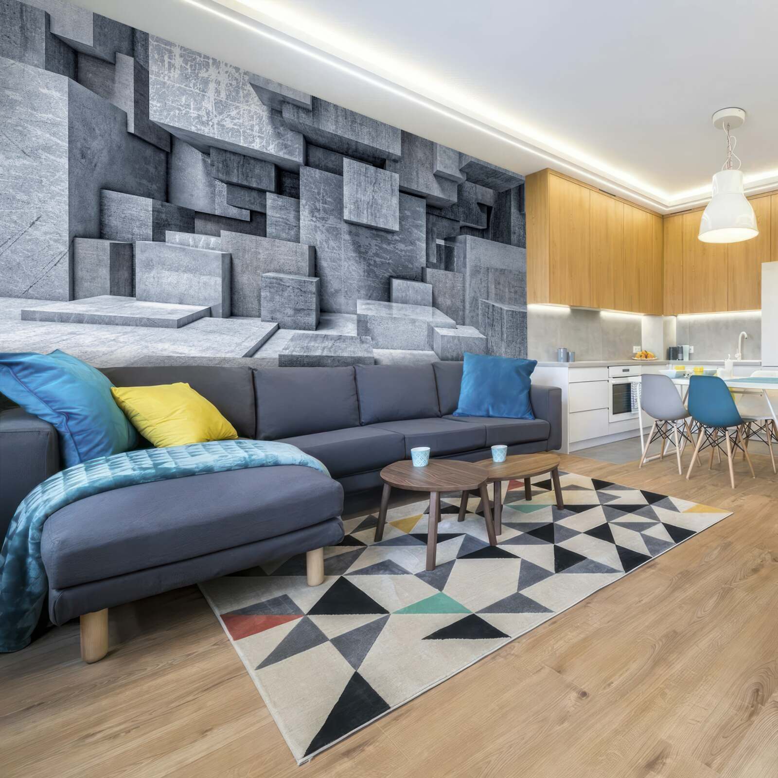 Fototapeta pokój o geometrycznych kształtach w formie kwadratów