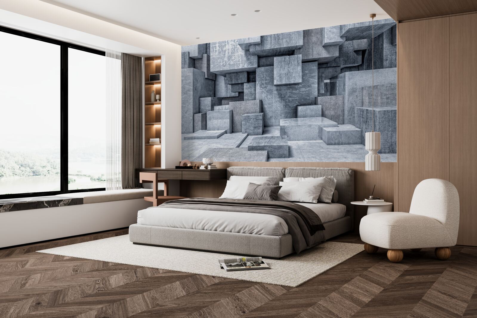 Fototapeta pokój o geometrycznych kształtach w formie kwadratów