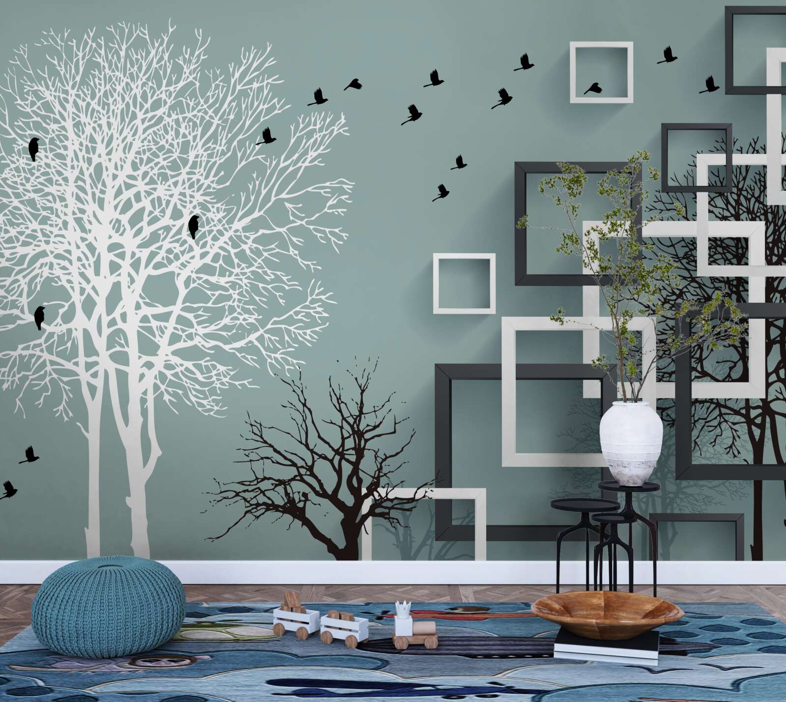 Fototapeta drzewa, które upadły zimą i ptaki, które odleciały do ​​cieplejszych klimatów