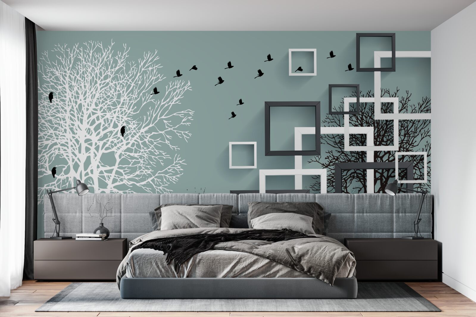 Fototapeta drzewa, które upadły zimą i ptaki, które odleciały do ​​cieplejszych klimatów