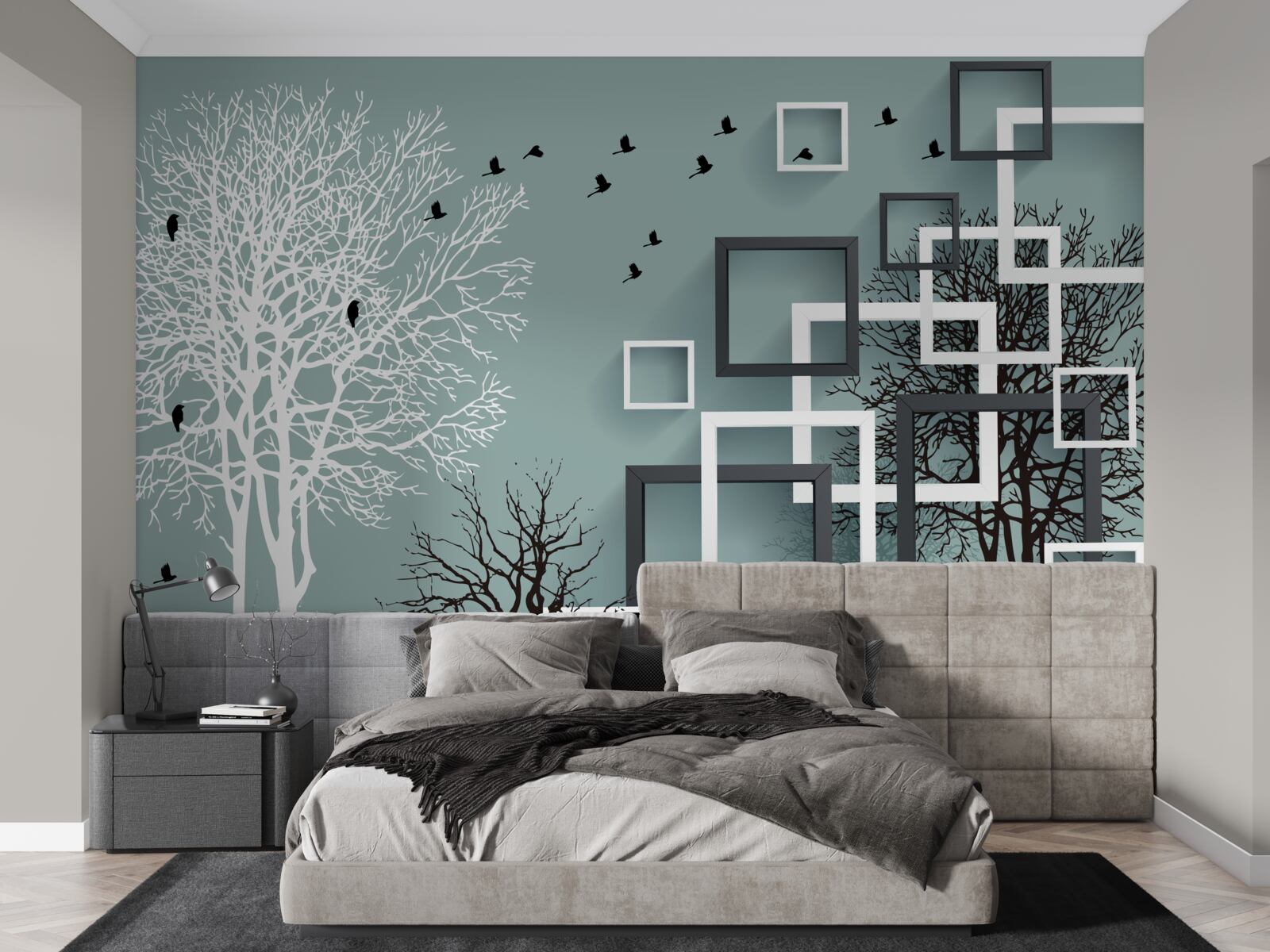 Fototapeta drzewa, które upadły zimą i ptaki, które odleciały do ​​cieplejszych klimatów