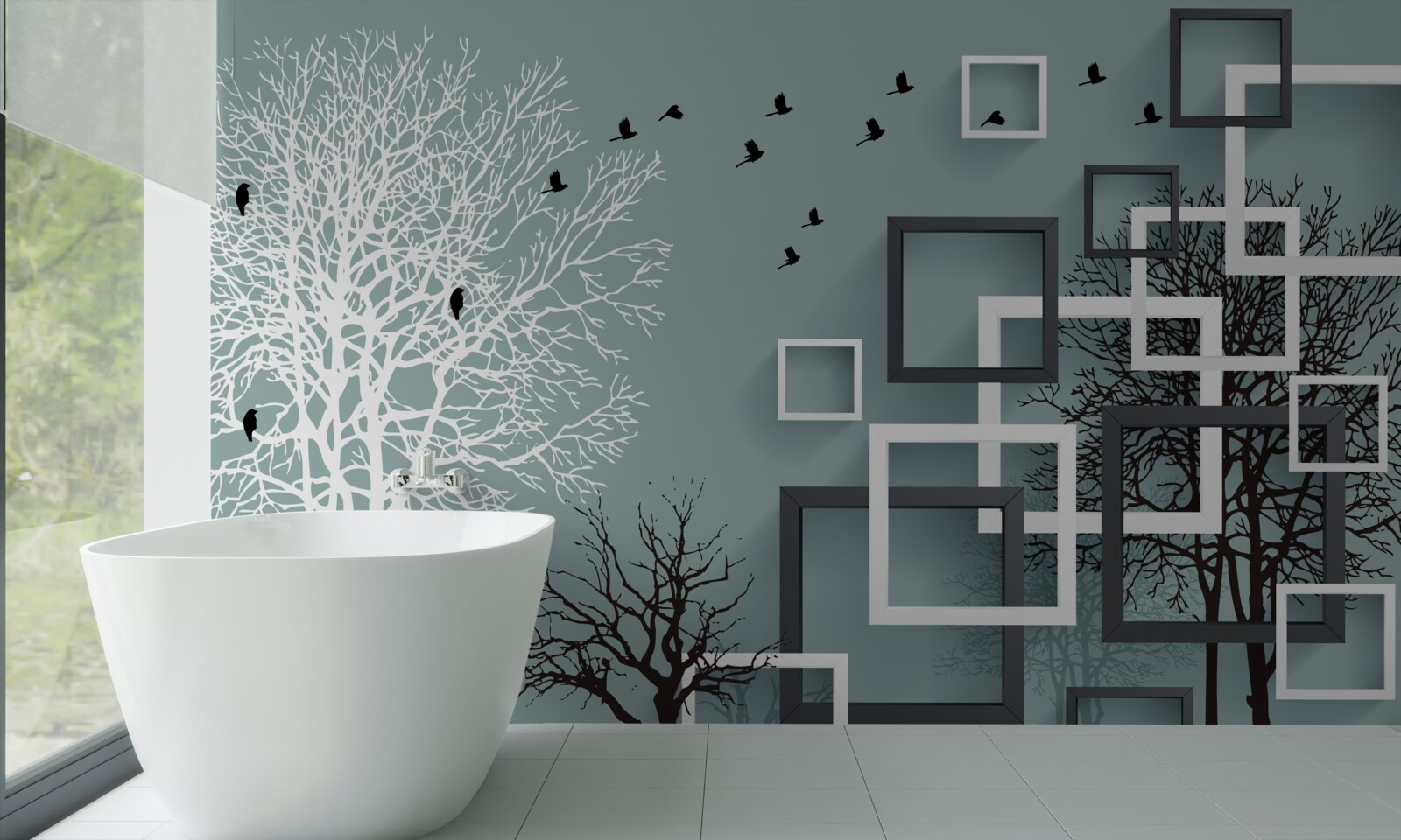 Fototapeta drzewa, które upadły zimą i ptaki, które odleciały do ​​cieplejszych klimatów