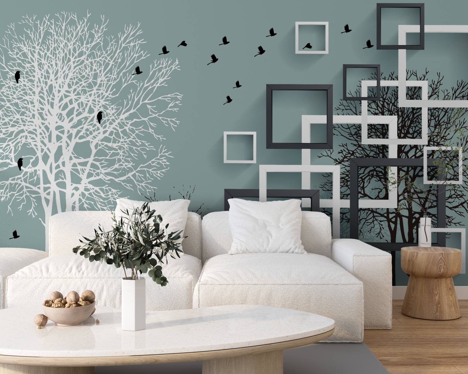 Fototapeta drzewa, które upadły zimą i ptaki, które odleciały do ​​cieplejszych klimatów