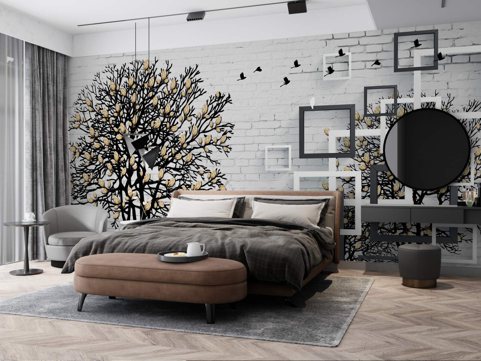 Fototapeta ptaki odlatują od drzewa, które straciło liście