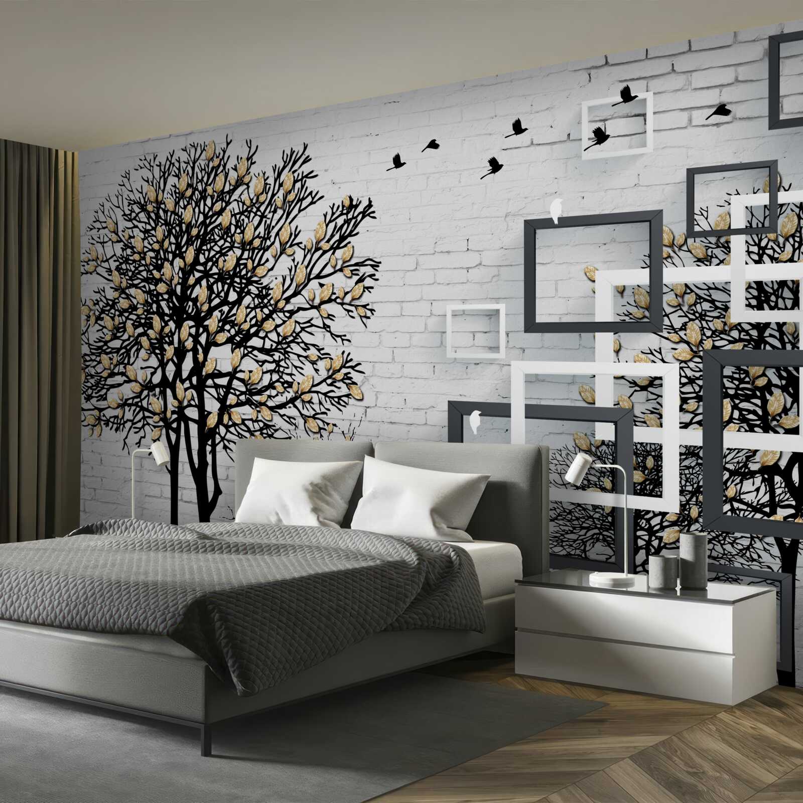 Fototapeta ptaki odlatują od drzewa, które straciło liście