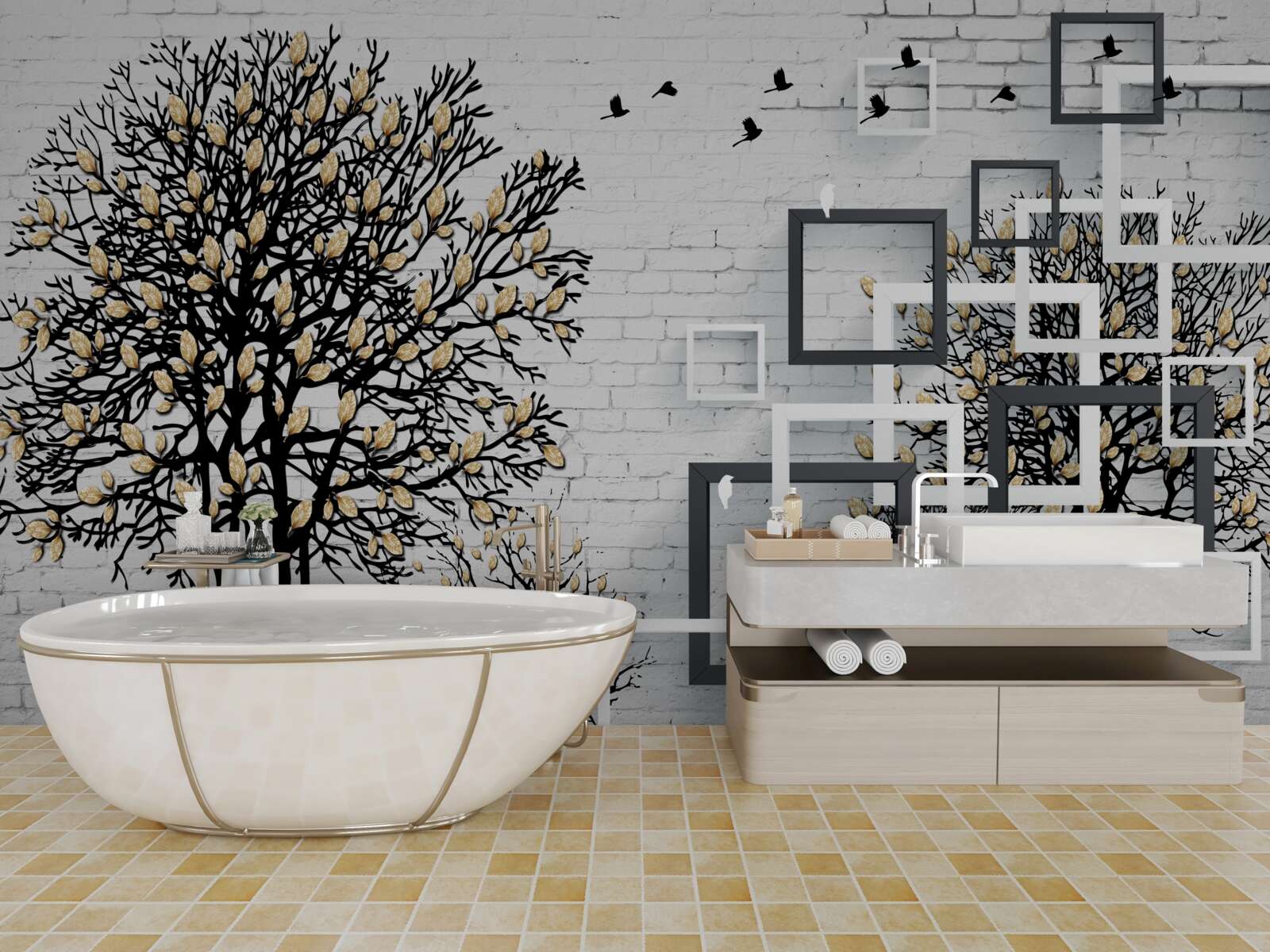 Fototapeta ptaki odlatują od drzewa, które straciło liście