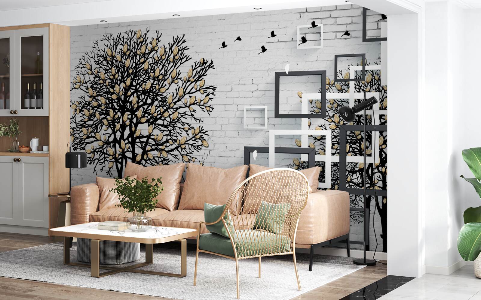 Fototapeta ptaki odlatują od drzewa, które straciło liście