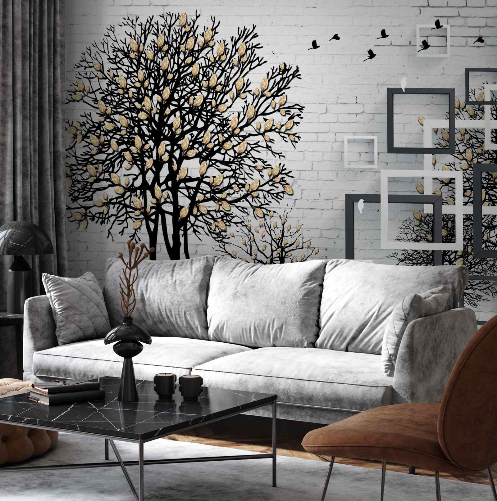 Fototapeta ptaki odlatują od drzewa, które straciło liście