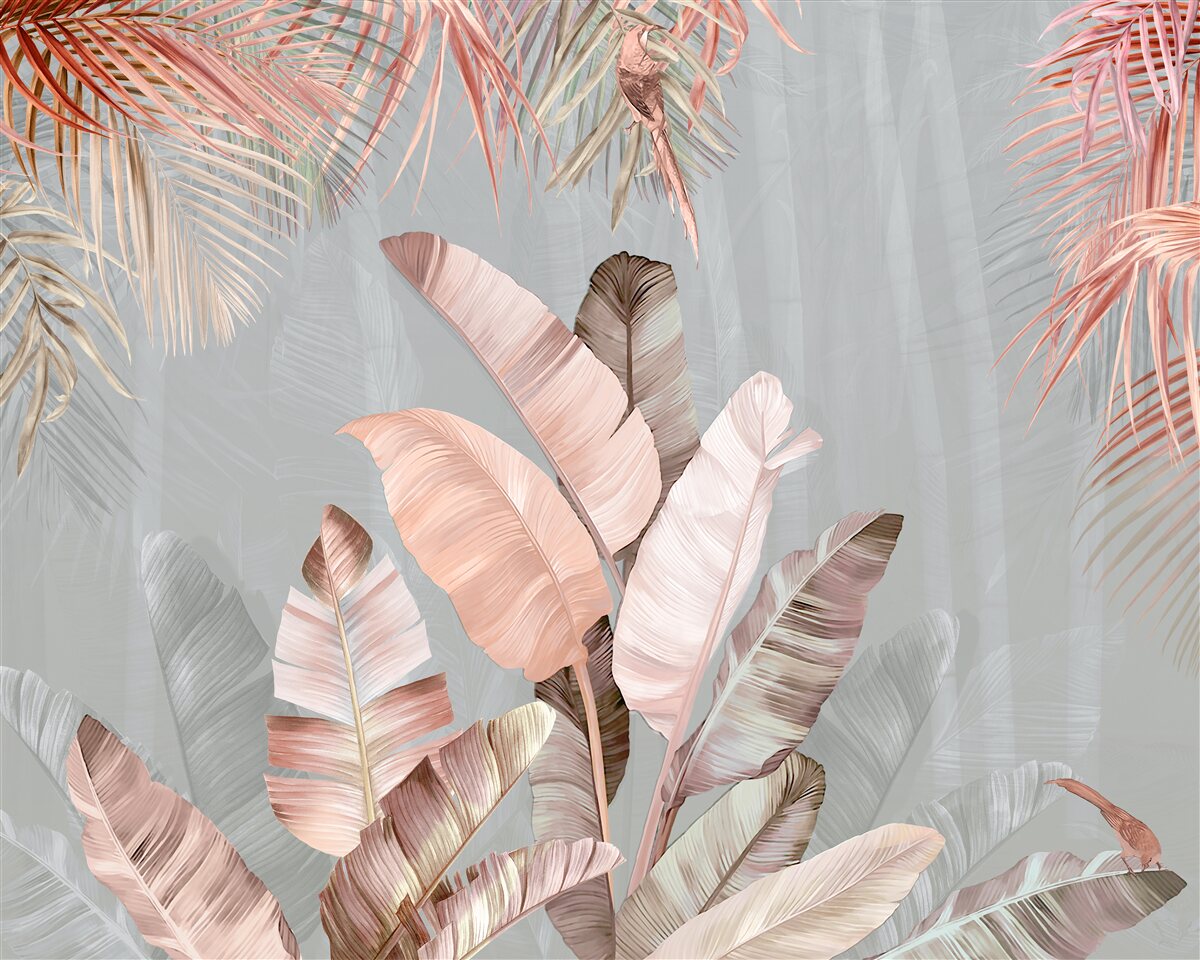 Fototapeta tropikalne liście o delikatnym różowym odcieniu