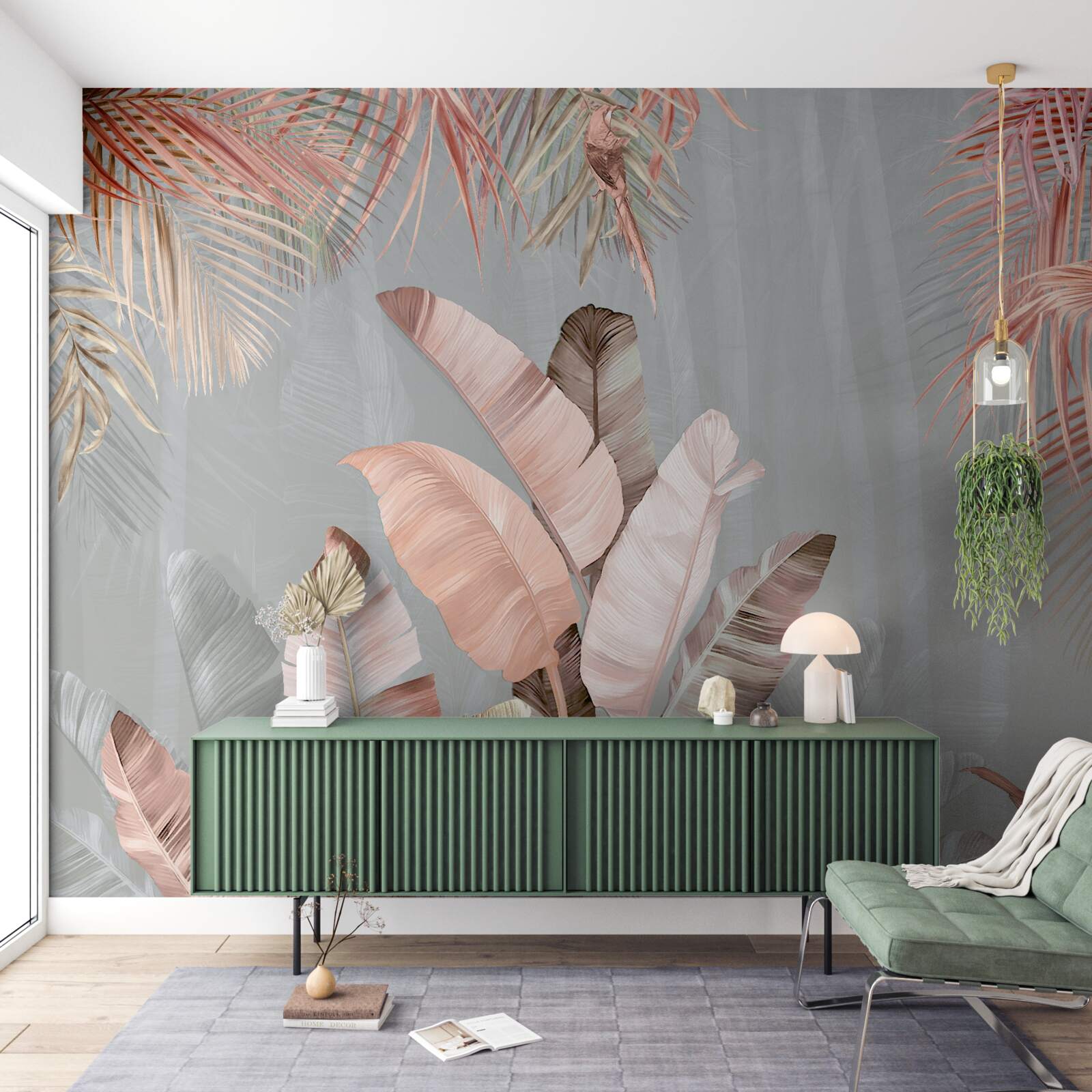 Fototapeta tropikalne liście o delikatnym różowym odcieniu