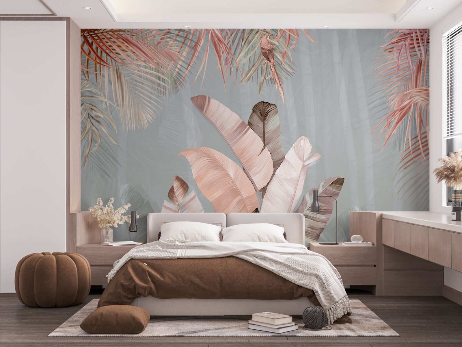 Fototapeta tropikalne liście o delikatnym różowym odcieniu