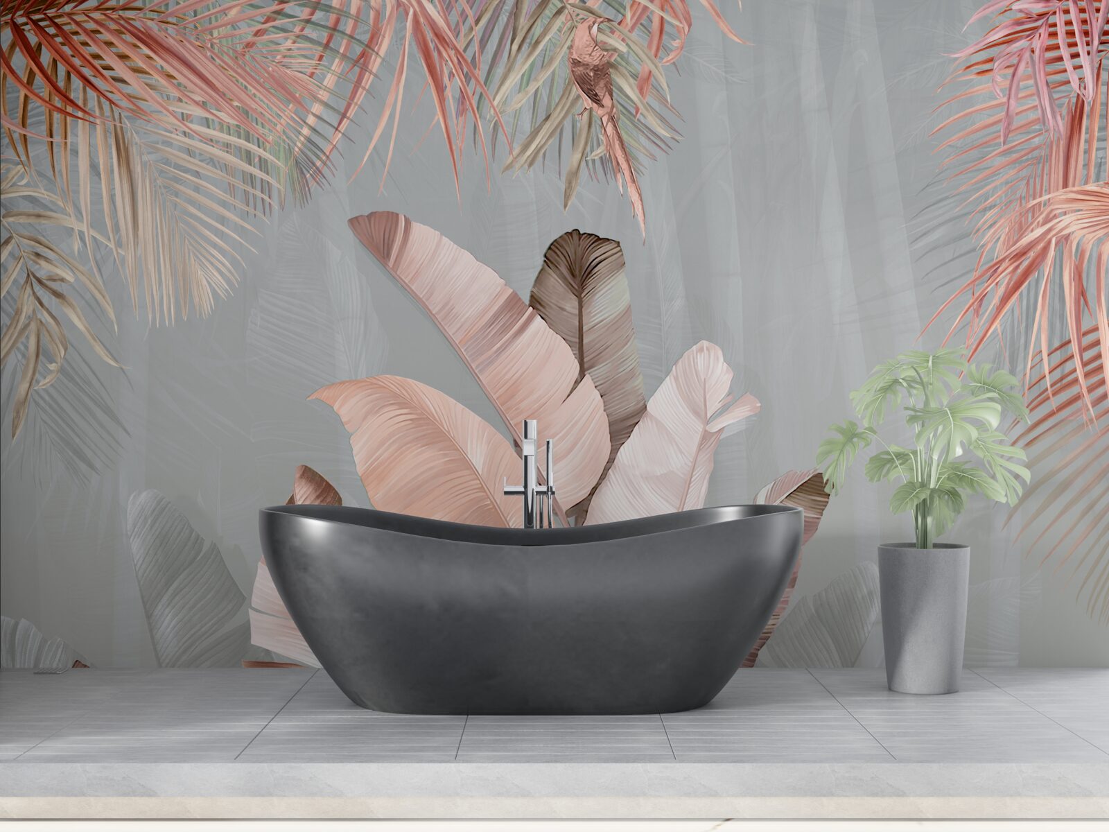 Fototapeta tropikalne liście o delikatnym różowym odcieniu