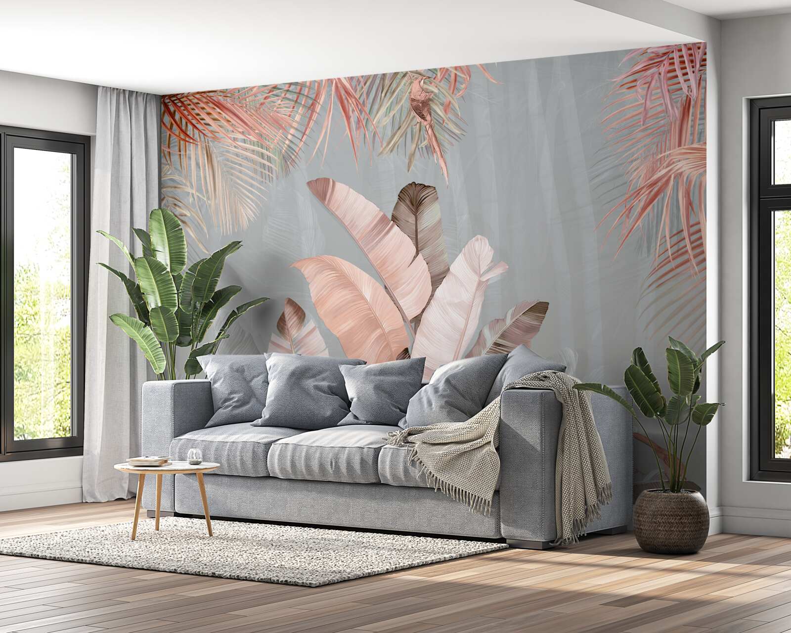 Fototapeta tropikalne liście o delikatnym różowym odcieniu