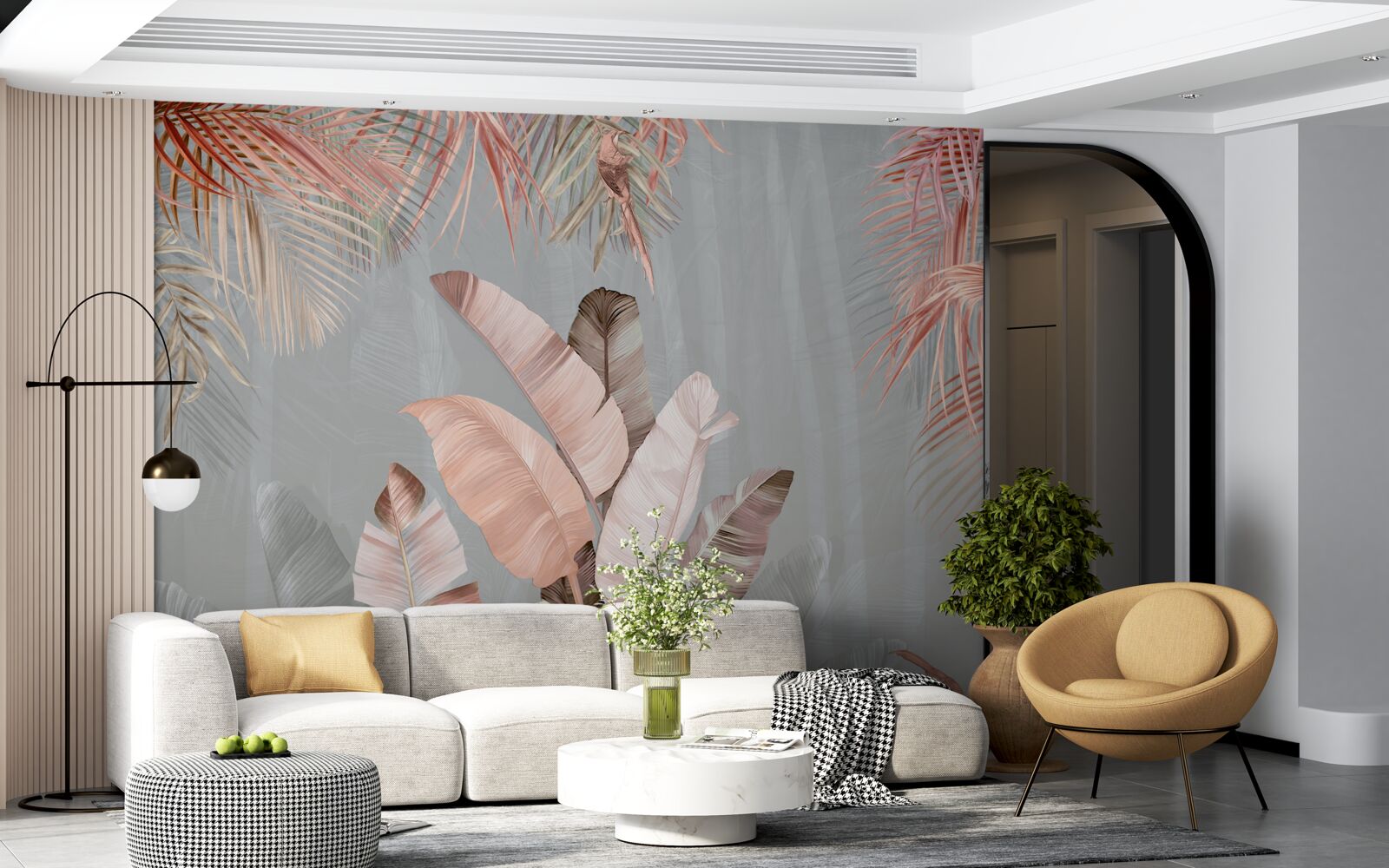 Fototapeta tropikalne liście o delikatnym różowym odcieniu