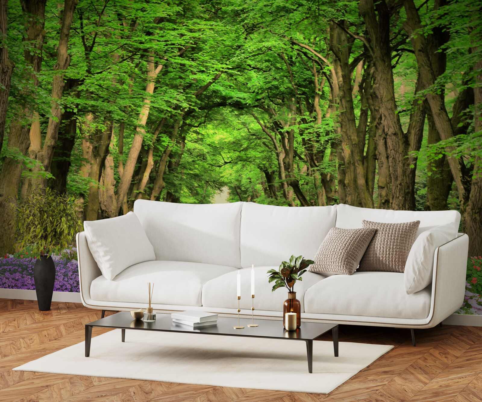 Fototapeta wygodna ścieżka przez zielone zarośla lasu