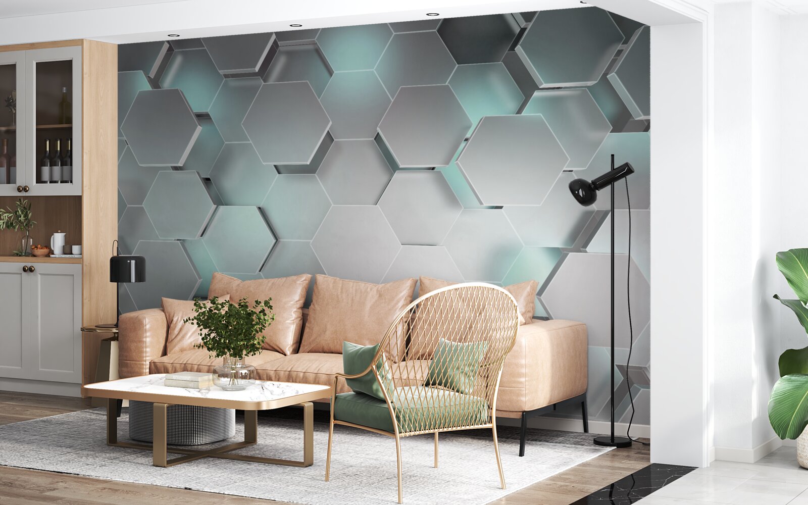 Fototapeta emitujące światło sześciokąty unoszące się w powietrzu