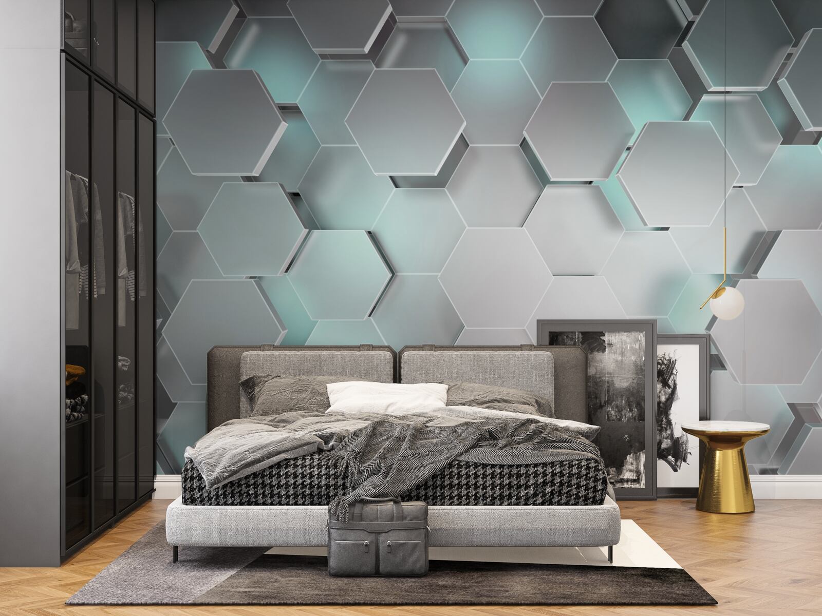 Fototapeta emitujące światło sześciokąty unoszące się w powietrzu