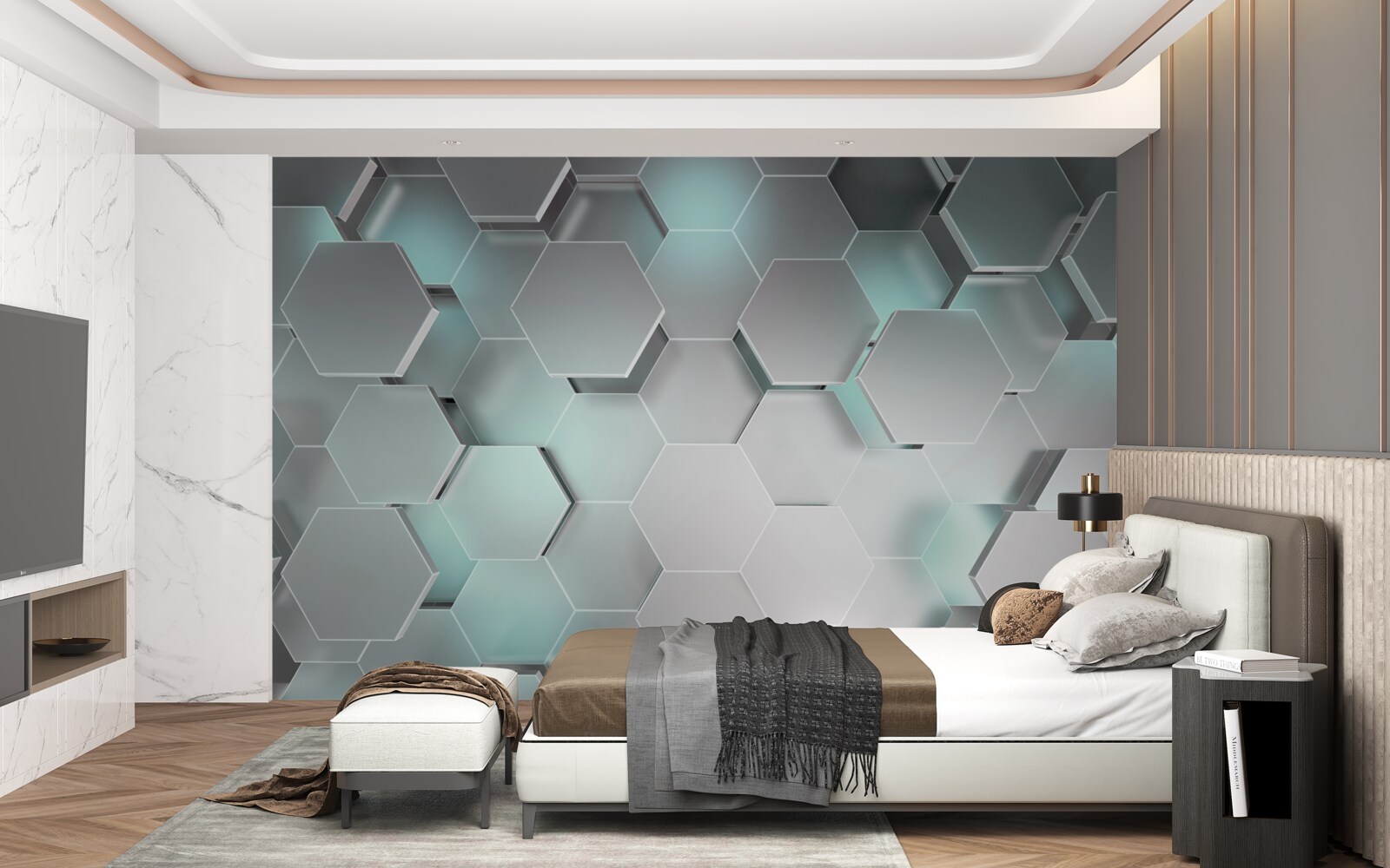 Fototapeta emitujące światło sześciokąty unoszące się w powietrzu