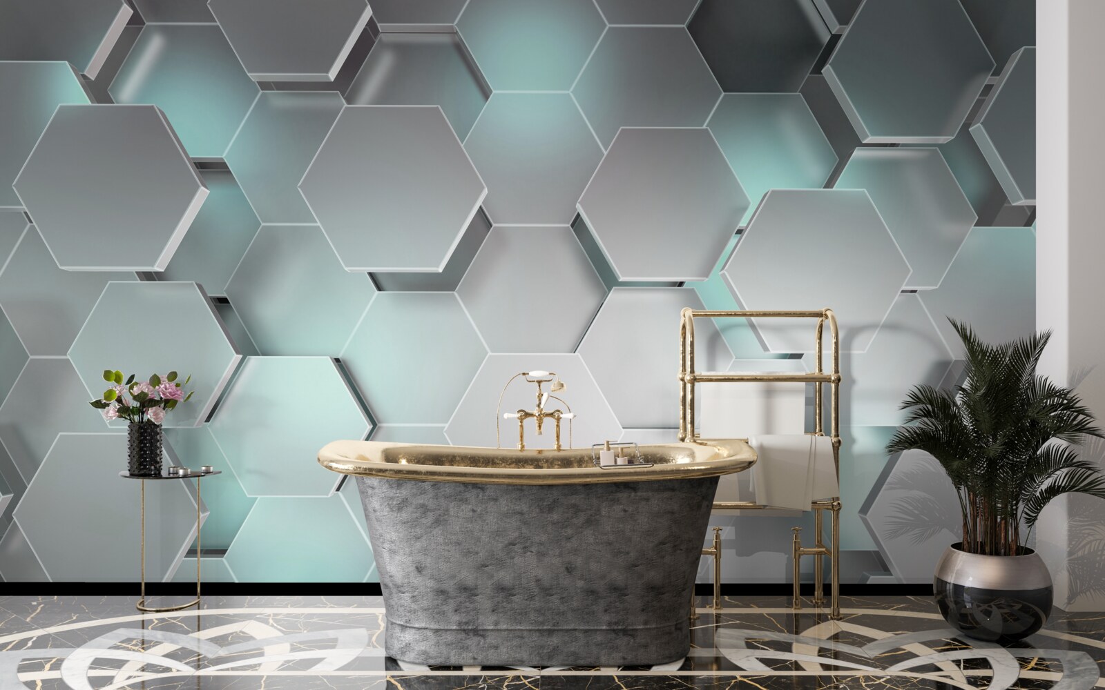 Fototapeta emitujące światło sześciokąty unoszące się w powietrzu