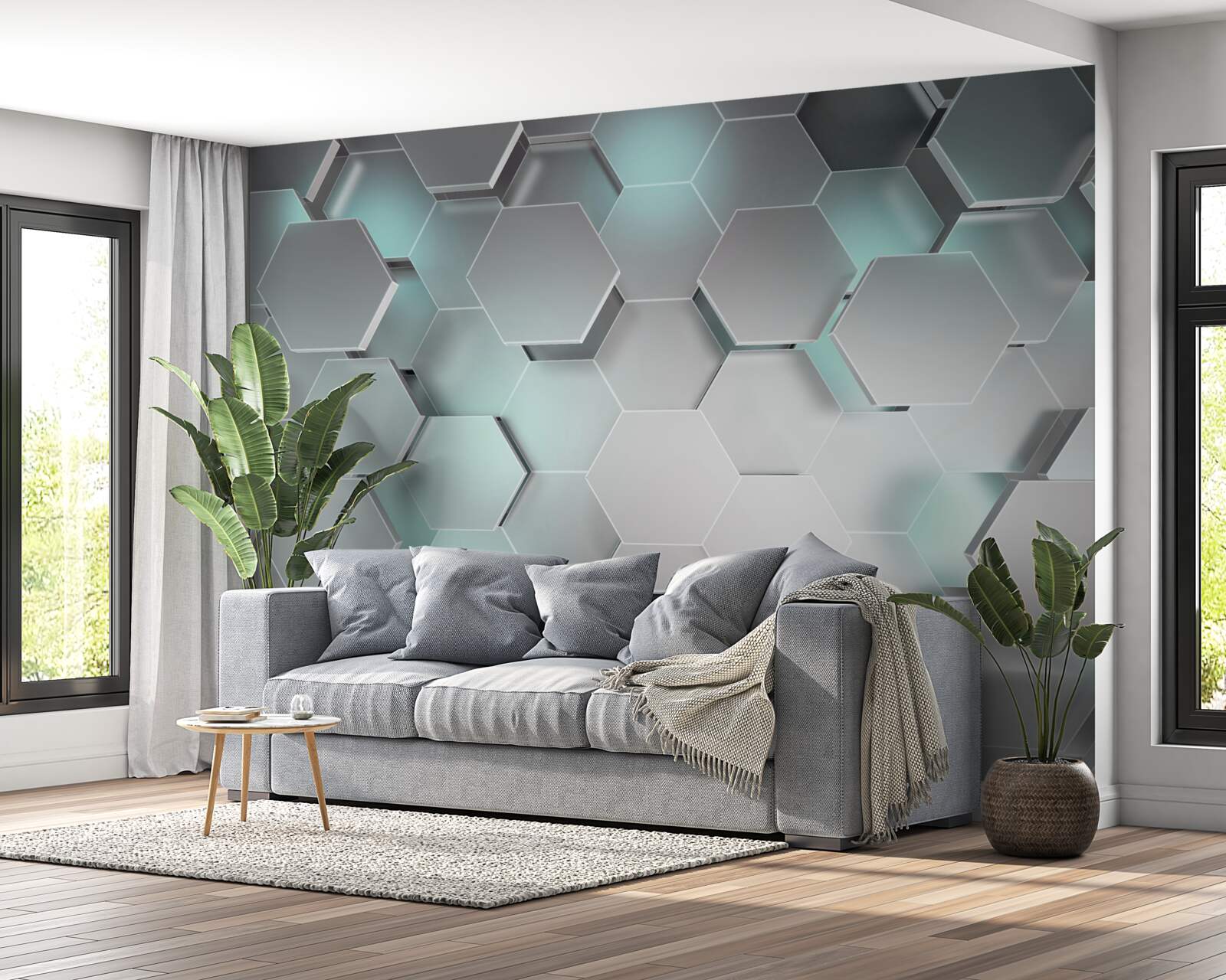 Fototapeta emitujące światło sześciokąty unoszące się w powietrzu