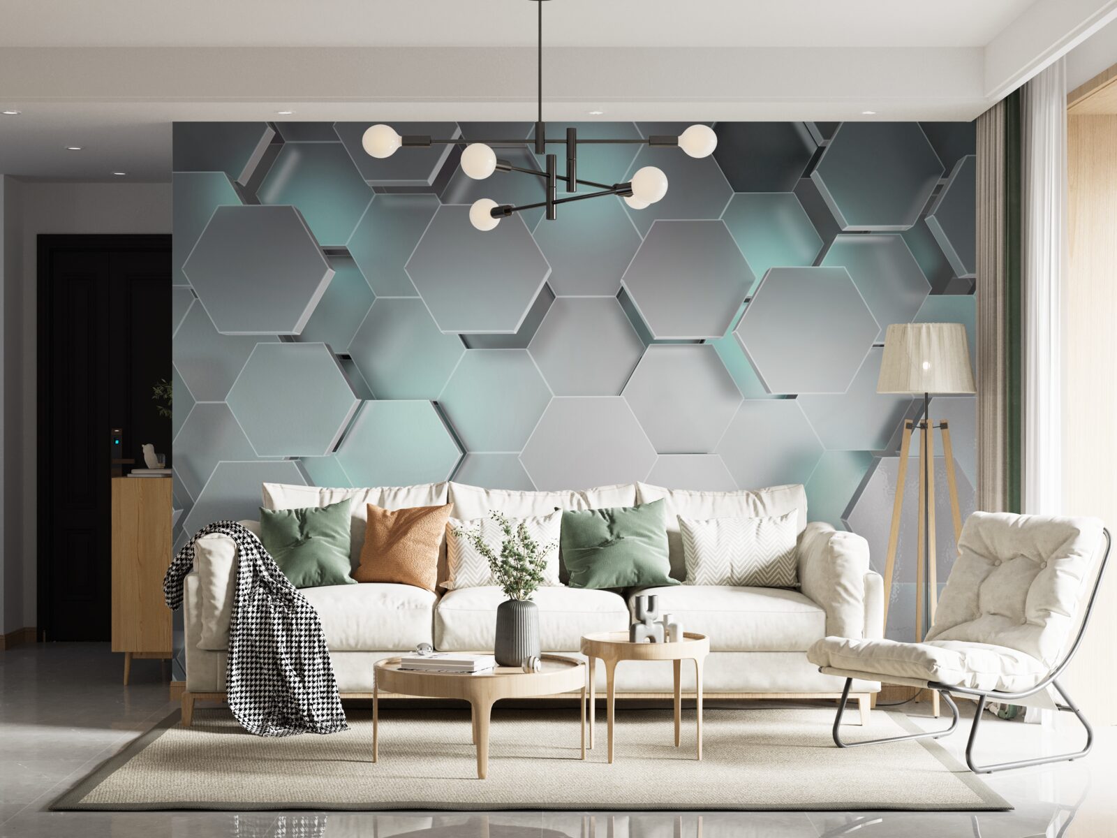 Fototapeta emitujące światło sześciokąty unoszące się w powietrzu