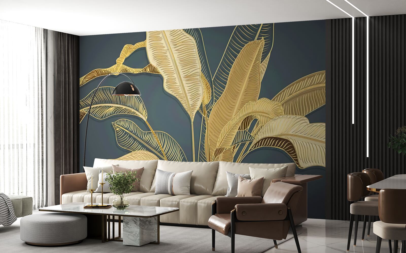 Fototapeta liście piór wykonane z brązu w kompozycji kwiatowej