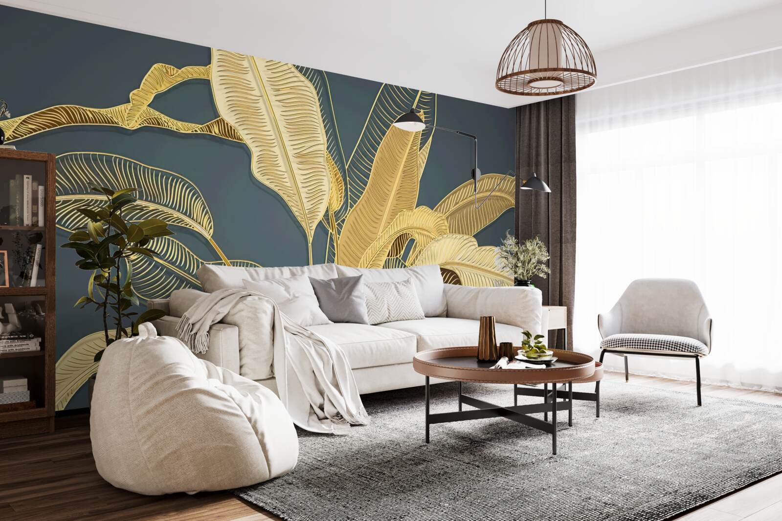 Fototapeta liście piór wykonane z brązu w kompozycji kwiatowej