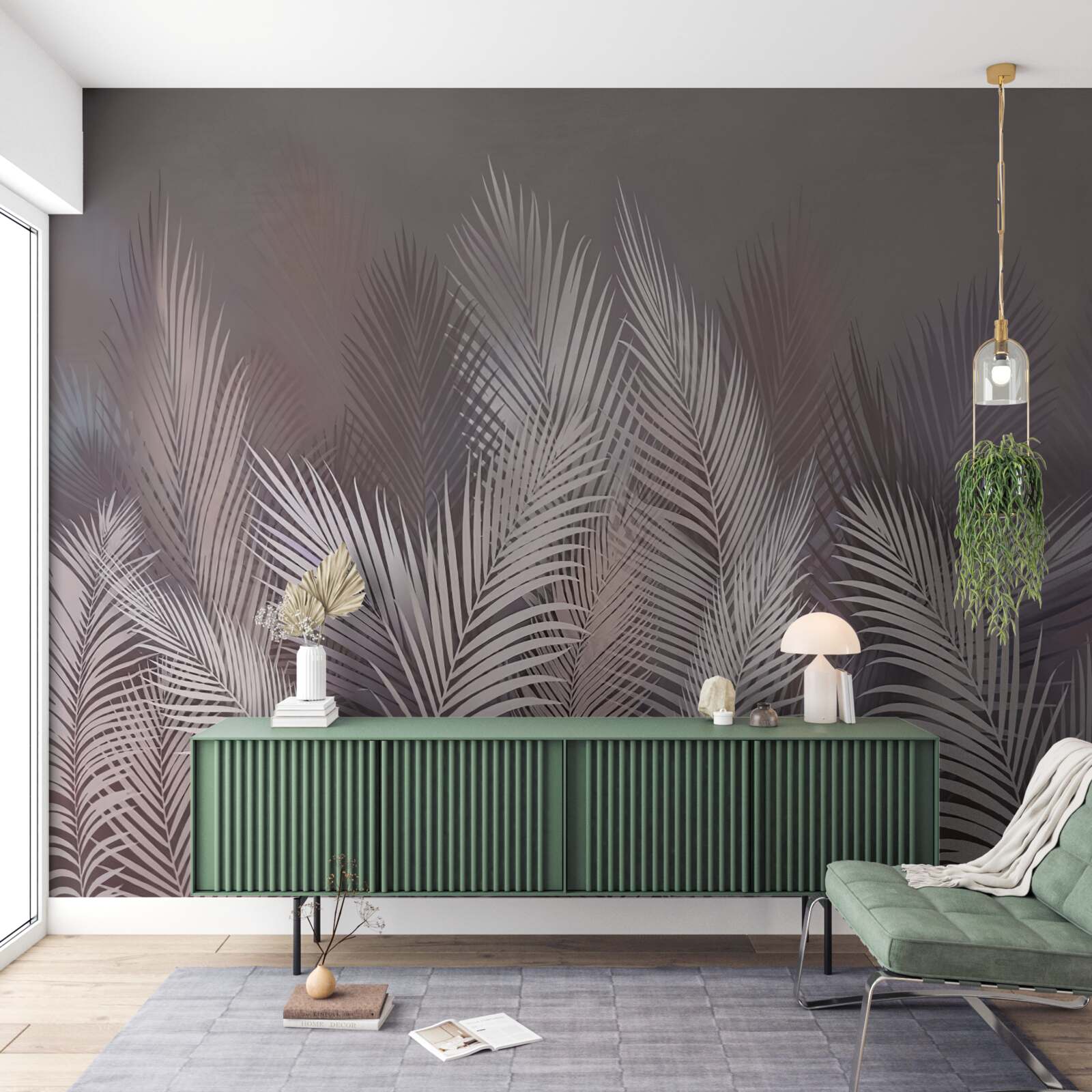 Fototapeta mgliste tło nadaje białym tropikalnym liściom wyjątkową atmosferę