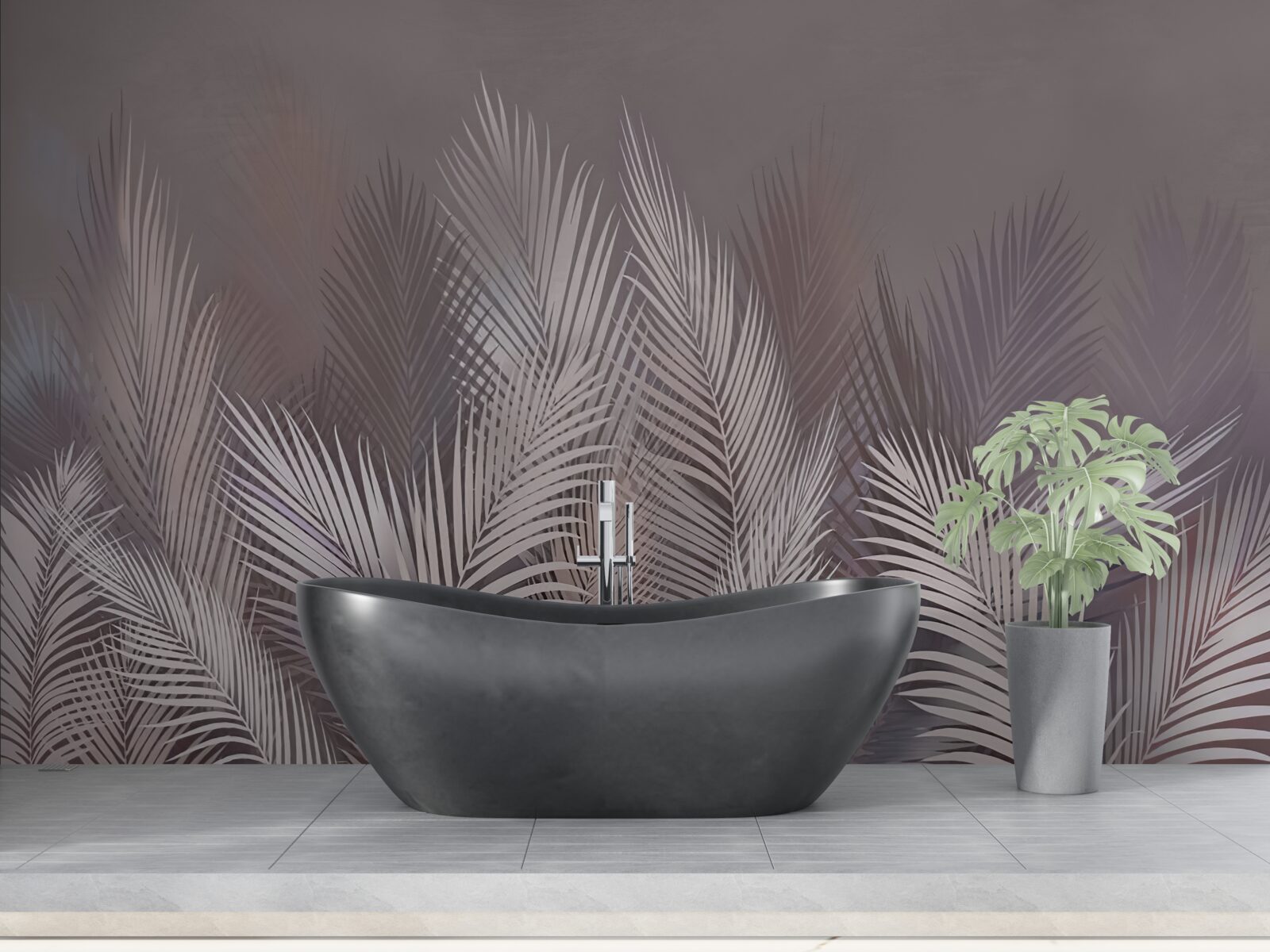 Fototapeta mgliste tło nadaje białym tropikalnym liściom wyjątkową atmosferę