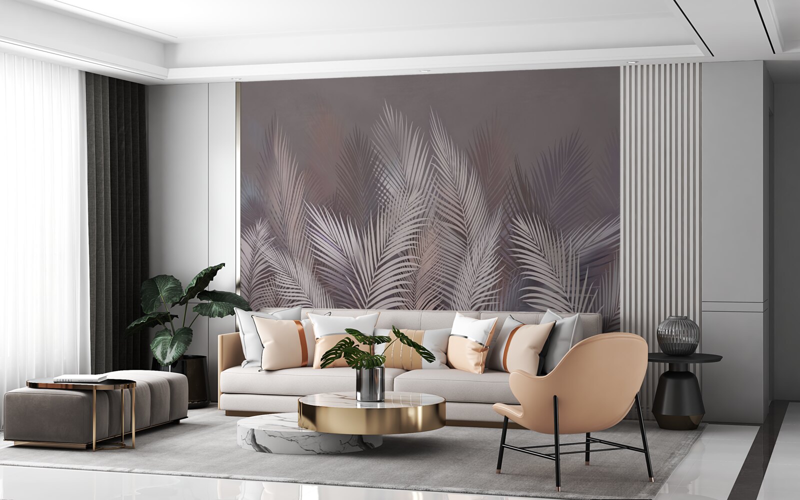 Fototapeta mgliste tło nadaje białym tropikalnym liściom wyjątkową atmosferę