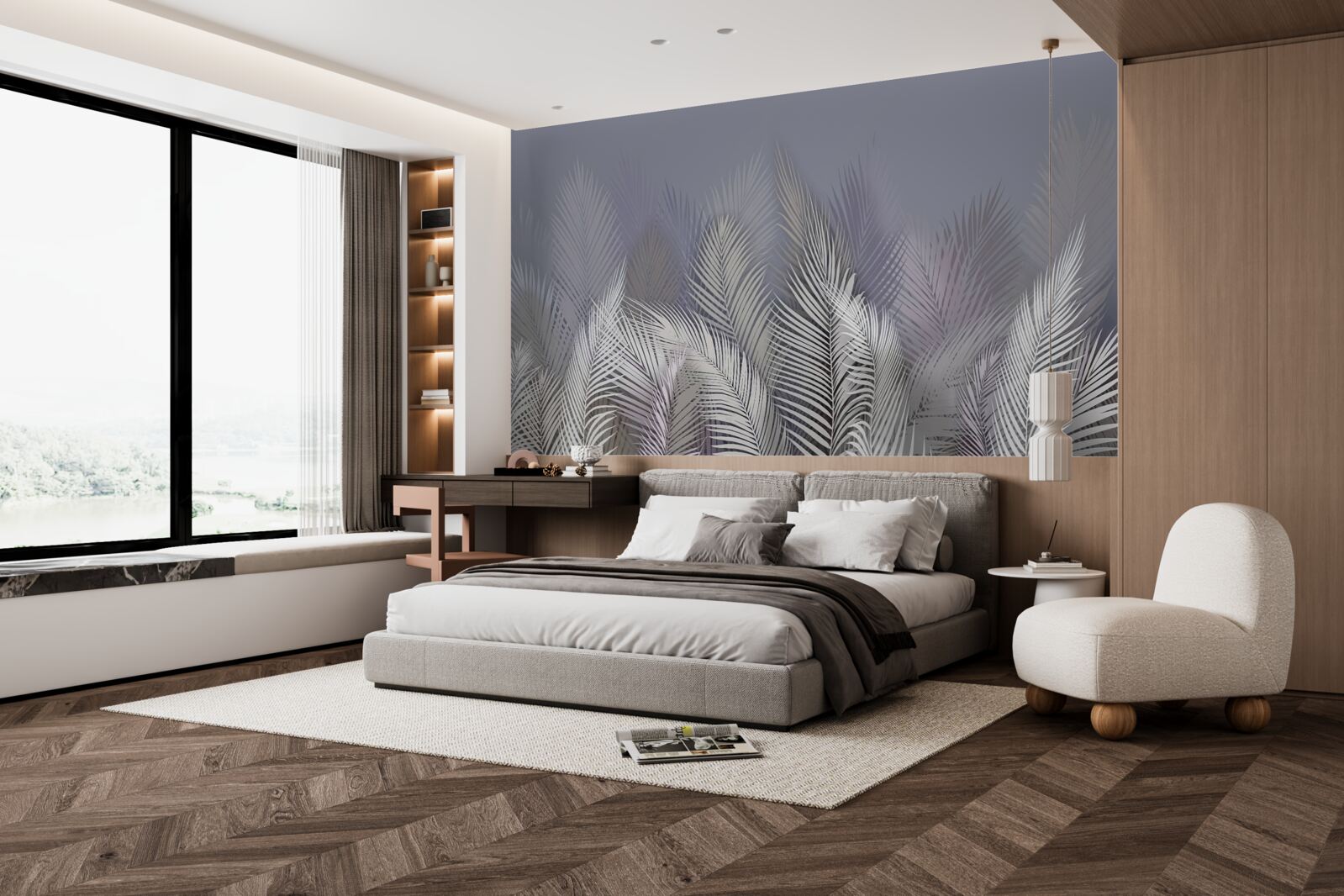 Fototapeta białe liście palmowe w ciemności