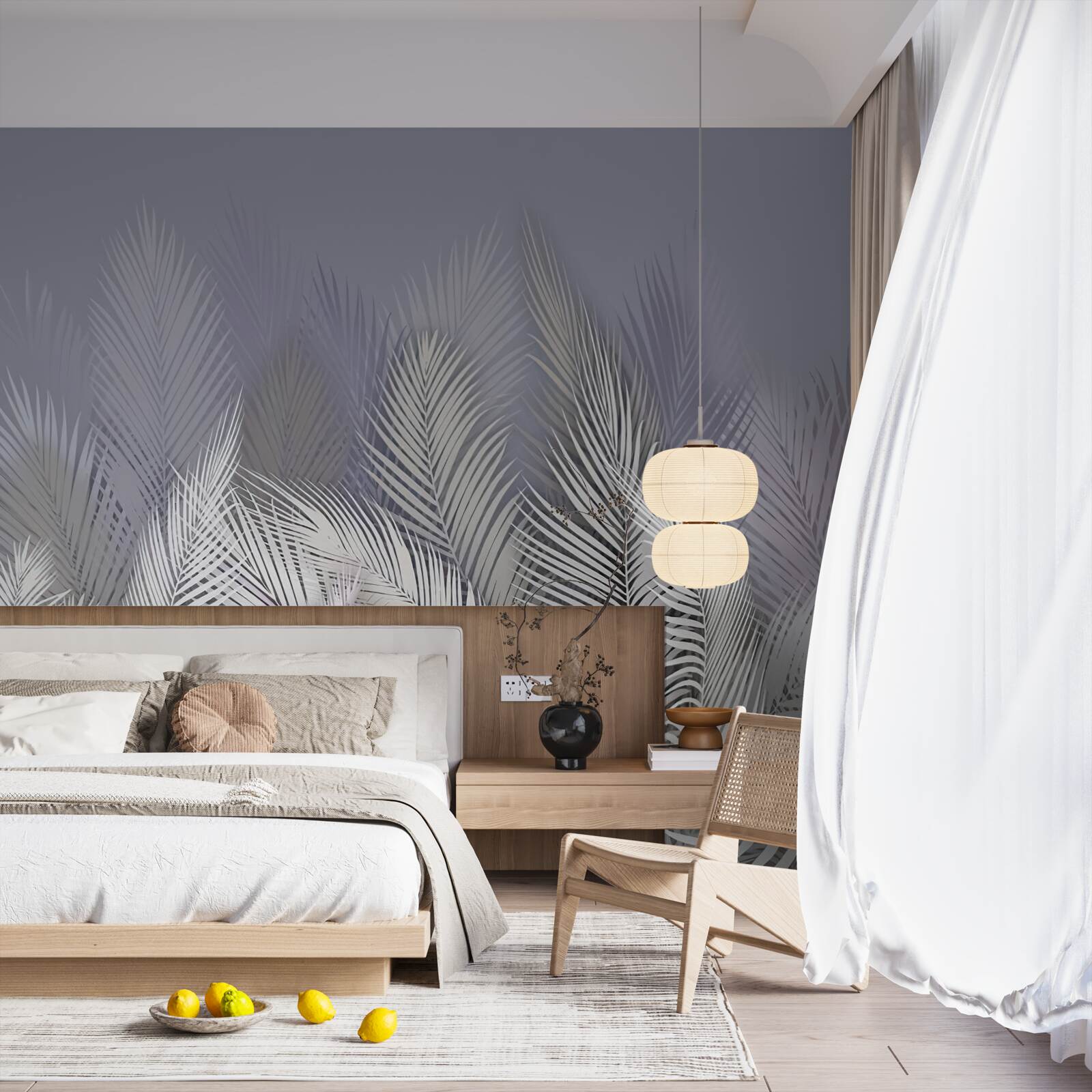 Fototapeta białe liście palmowe w ciemności